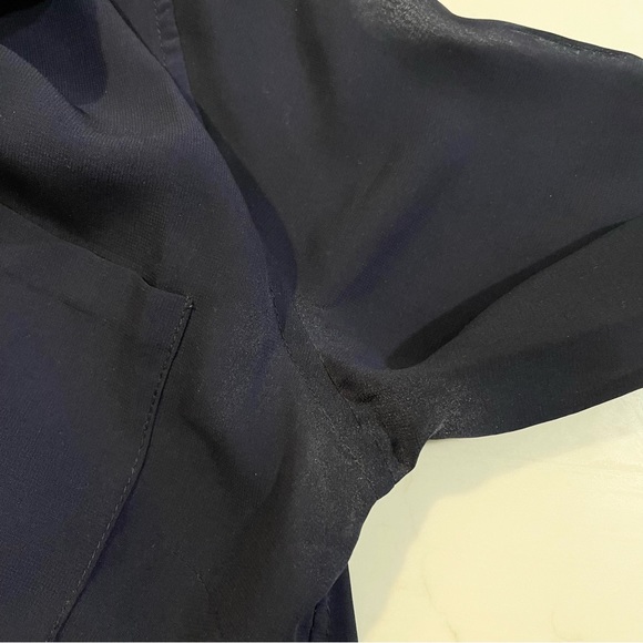 izzue sheer lace tunic blouse women’s medium navy blue black button up - Picture 8 of 8